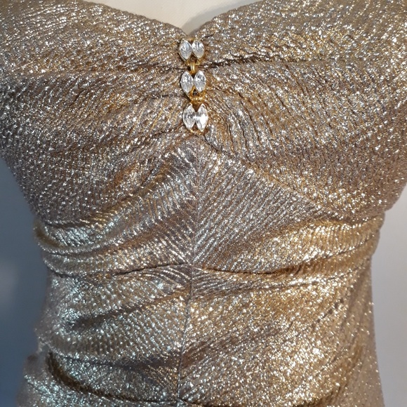 LOGAN/PAPELL STRAPLESS GOLD MINIDRESS-SZ 5/6 - Picture 4 of 8